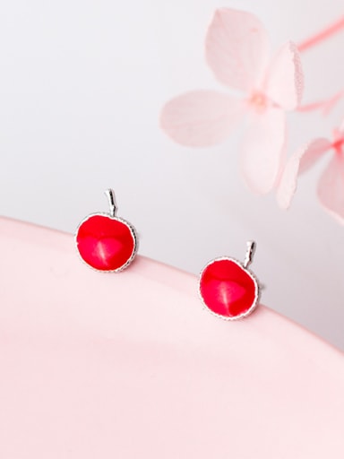 925 Sterling Silver With Silver Plated Cute Friut apple Stud Earrings
