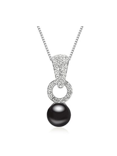 Simple Imitation Pearl Shiny Crystals-covered Pendant Alloy Necklace