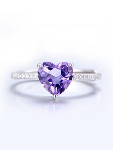 Platinum Plated Heart-shaped Gemstone Ring