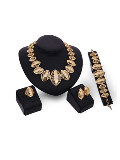 Alloy Imitation-gold Plated Vintage style Hollow leaf-shaped Four Pieces Jewelry Set