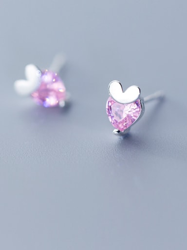 925 Sterling Silver With Silver Plated Cute Heart Stud Earrings