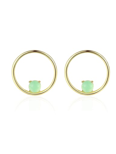 925 Sterling Silver With  Turquoise Simplistic Round Stud Earrings