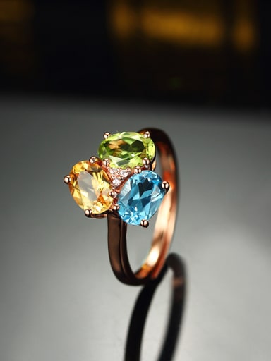 Rose Gold Plated Multi-color Gemstones Ring