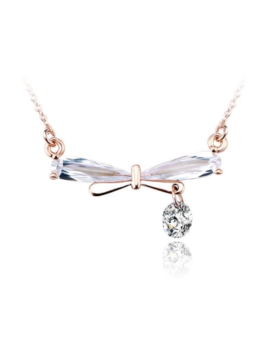 18K Rose Gold Dragonfly Shaped Zircon Necklace