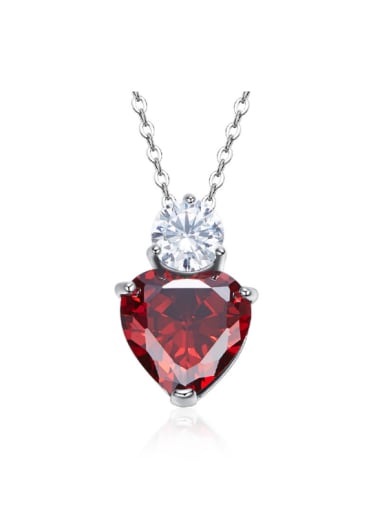 Simple Red Heart Cubic Zircon 925 Silver Necklace