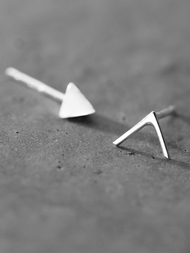 925 Sterling Silver With Platinum Plated Simplistic  Asymmetry Triangle Stud Earrings