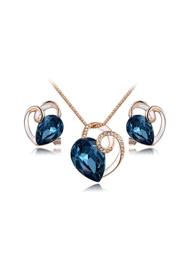 custom Exquisite Blue Heart Shaped Austria Crystal Two Pieces Jewelry Set
