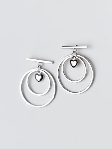 Elegant Double Round Heart Shaped S925 Silver Drop Earrings