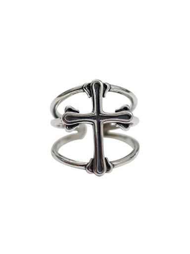 Personalized Three-band Cross Silver Opening Ring