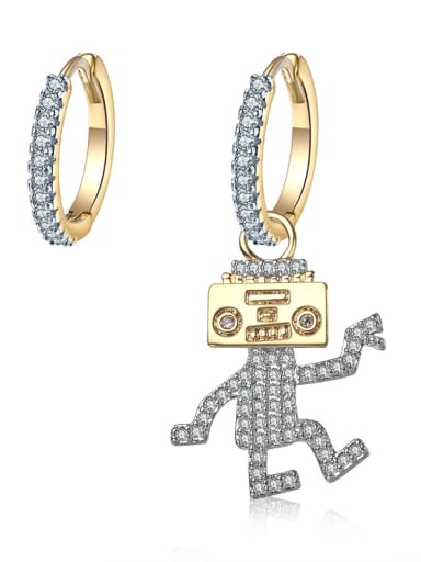 Personality new gold micro-inlay zircons robot asymmetrical studs earring