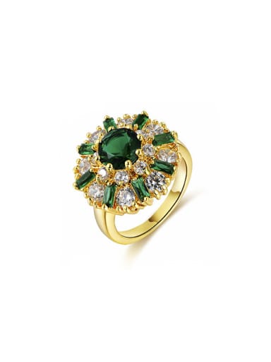 Green 18K Gold Plated Flower Shaped AAA Zircon Ring