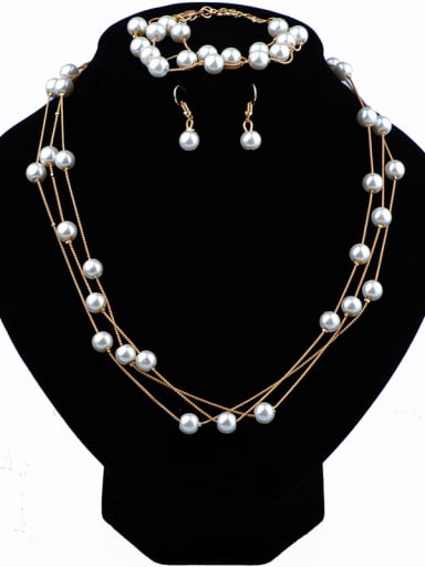 Fashion Elegant White Imitation Pearls Multi-layers Three Pieces Jewelry Set