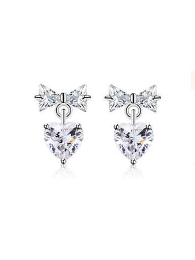 Copper Alloy White Gold Plated Simple style Heart-shaped stud Earring