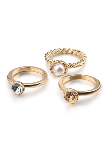Fashion Artificial Pearl Zircon Crystal Gold Plated Ring Set