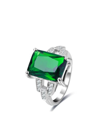 Green Square Shaped Glass Stone Women Ring
