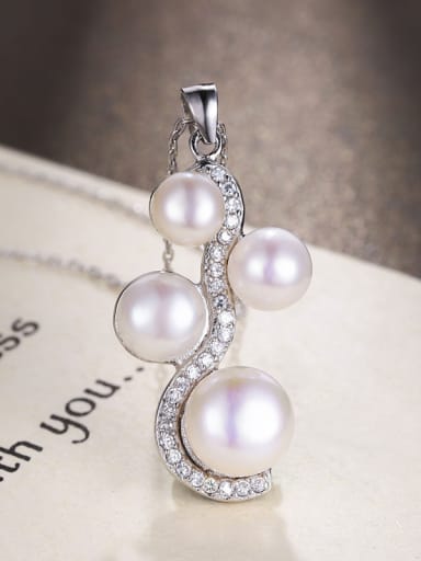 Fashion Freshwater Pearls Shiny Zirconias 925 Silver Pendant