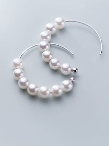 925 Sterling Silver With Artificial Pearl Trendy Charm Hoop Earrings