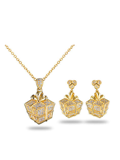 Creative 18K Gold Plated Box Shaped Zircon Two Pieces Jewelry Set