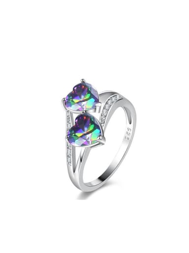 Multi-color White Gold Plated Heart Shaped Stone Ring