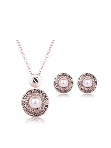 Alloy Rose Gold Plated Fashion Artificial Pearl Round Two Pieces Jewelry Set