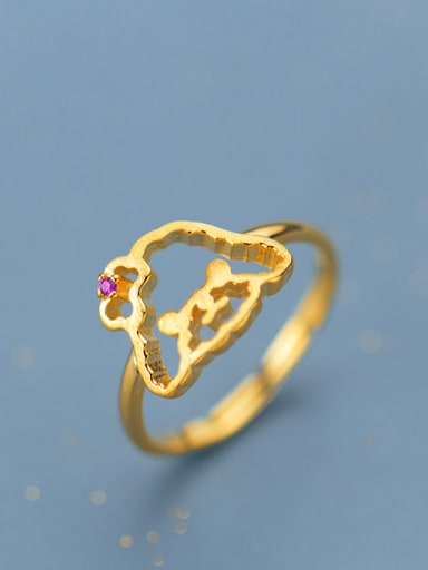 Lovely Gold Plated Dog Shaped Rhinestone 925 Silver Ring