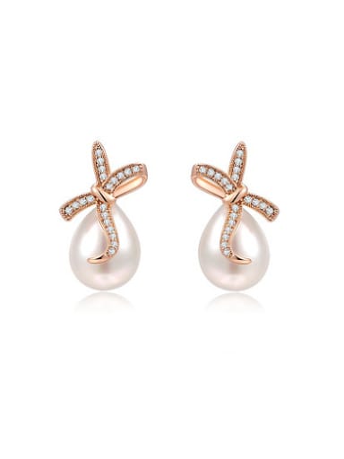 Elegant Bowknot Shaped Artificial Pearl Drop Earrings
