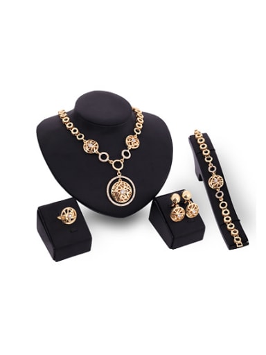 Alloy Imitation-gold Plated Fashion Hollow Round Four Pieces Jewelry Set