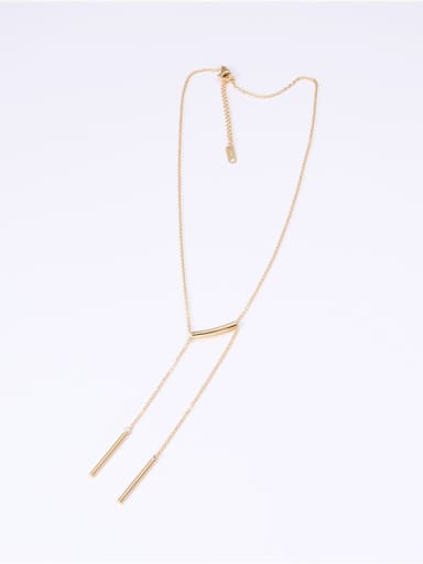 Titanium With Gold Plated Simplistic Asymmetrical Long Stick Chain Necklaces