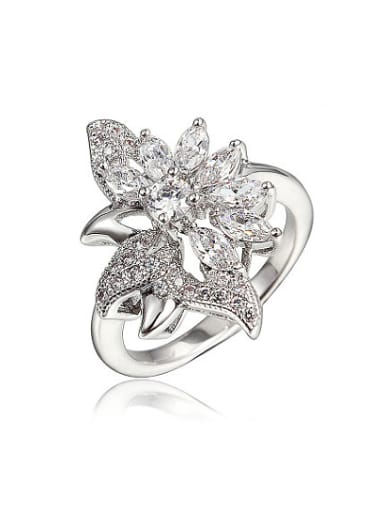 Exquisite 18K White Gold Plated Flower Shaped Zircon Ring