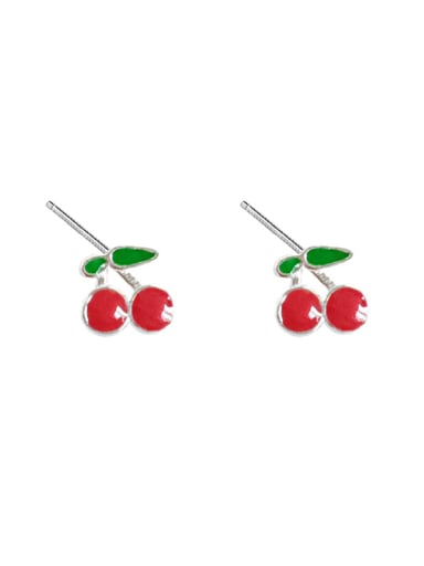 Little Cherry Silver Stud Earrings
