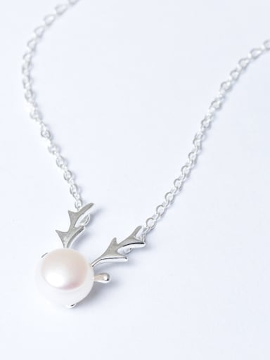 Fashion Freshwater Pearl Deer Antler 925 Silver Necklace
