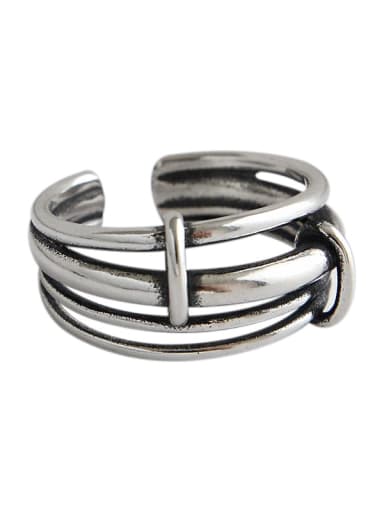 925 Sterling Silver With Glossy  Vintage Multi-Layer Ring Free Size Rings