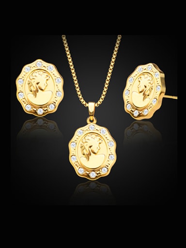18K Gold Plated Portrait Rhinestones Two Pieces Jewelry Set