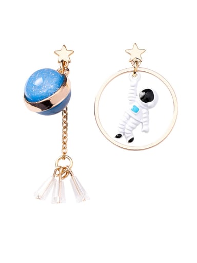 Alloy With Rose Gold Plated Cute Astronaut Asymmetry Planet Moon Drop Earrings