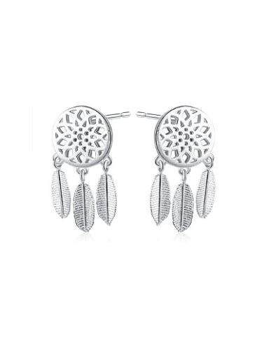 Temperament 925 Silver Feather Shaped Stud Earrings