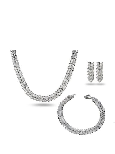 Women Shimmering Letter V Shaped Zircon Three Pieces Jewelry Set