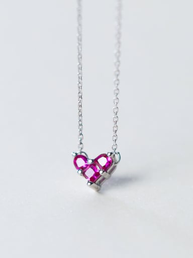 Elegant Pink Heart Shaped Rhinestones S925 Silver Necklace