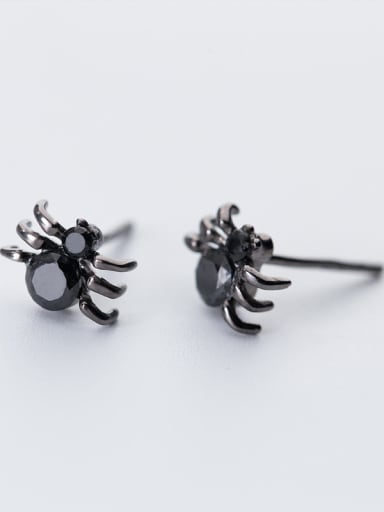 Personality Spider Shaped Black Zircon Silver Stud Earrings