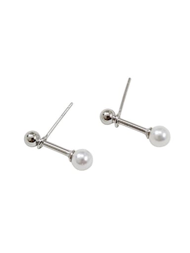 Simple White Artificial Pearl Silver Stud Earrings
