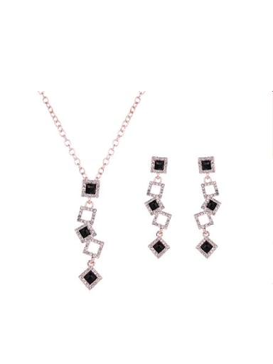 Alloy Rose Gold Plated Fashion Artificial Stones Hollow Squares Two Pieces Jewelry Set