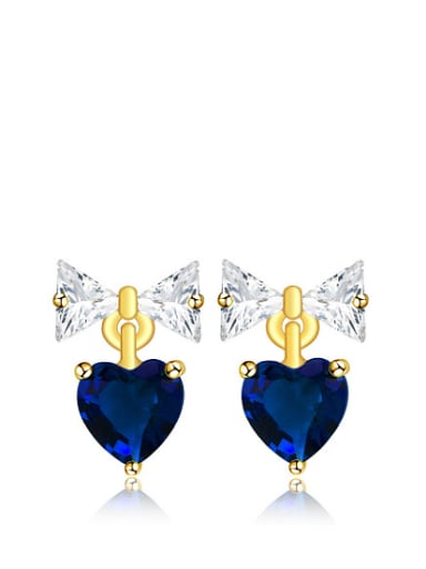 Copper Alloy 23K Gold Plated Simple style Heart-shaped and Bow Zircon stud Earring