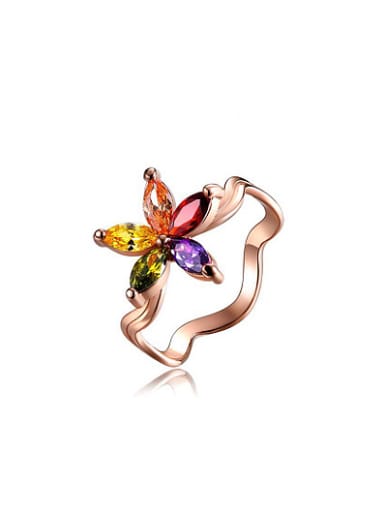 Exquisite Colorful AAA Zircon Flower Shaped Ring