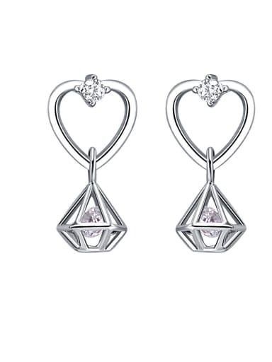 925 Sterling Silver With White Gold Plated Simplistic Heart Drop Earrings