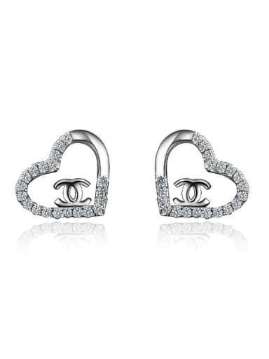 Fashion Hollow Heart Tiny Cubic Zirconias 925 Silver Stud Earrings