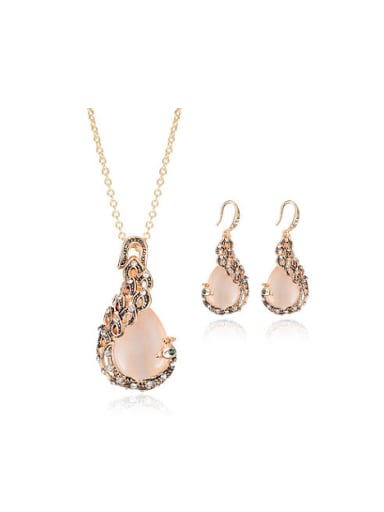 Alloy Rose Gold Plated Fashion Artificial Gemstone Peacock Two Pieces Jewelry Set