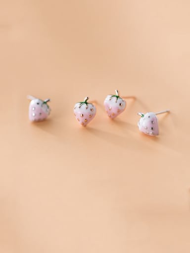 925 Sterling Silver With Rose Gold Plated Cute Friut Strawberry Stud Earrings