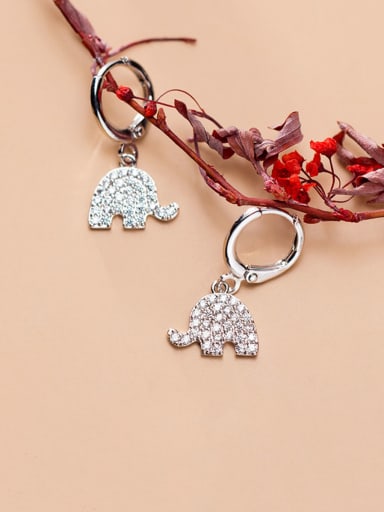 925 Sterling Silver With Platinum Plated Cute Elephant  Clip On Earrings