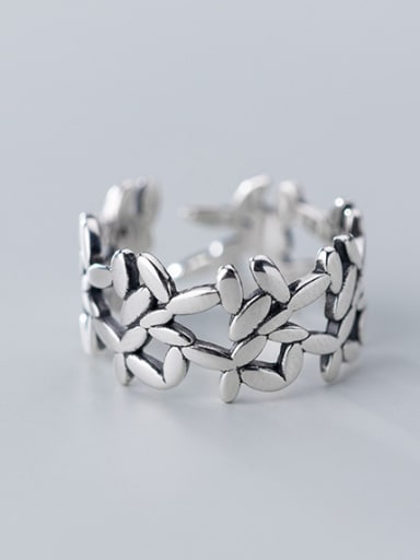 925 Sterling Silver With Geometric Vintage  Hollow Stitching  Free Size Rings