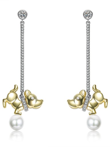 New long puppies pearl earrings cute animal two-color plating