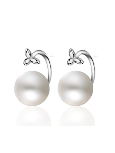 Fashion White Imitation Pearl Copper Stud Earrings